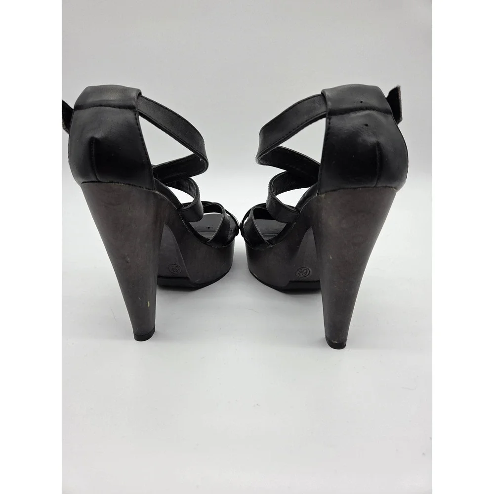 Mossimo Supply‎ Co Black Strappy Platform Sandals Chunky Wood Heel Ankle Strap 7